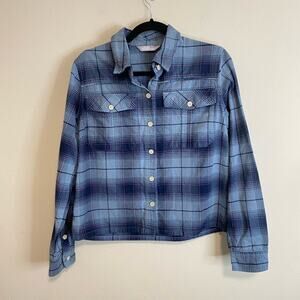 Stio Women's Bevel Flannel Shirt Blue Plaid Size Small